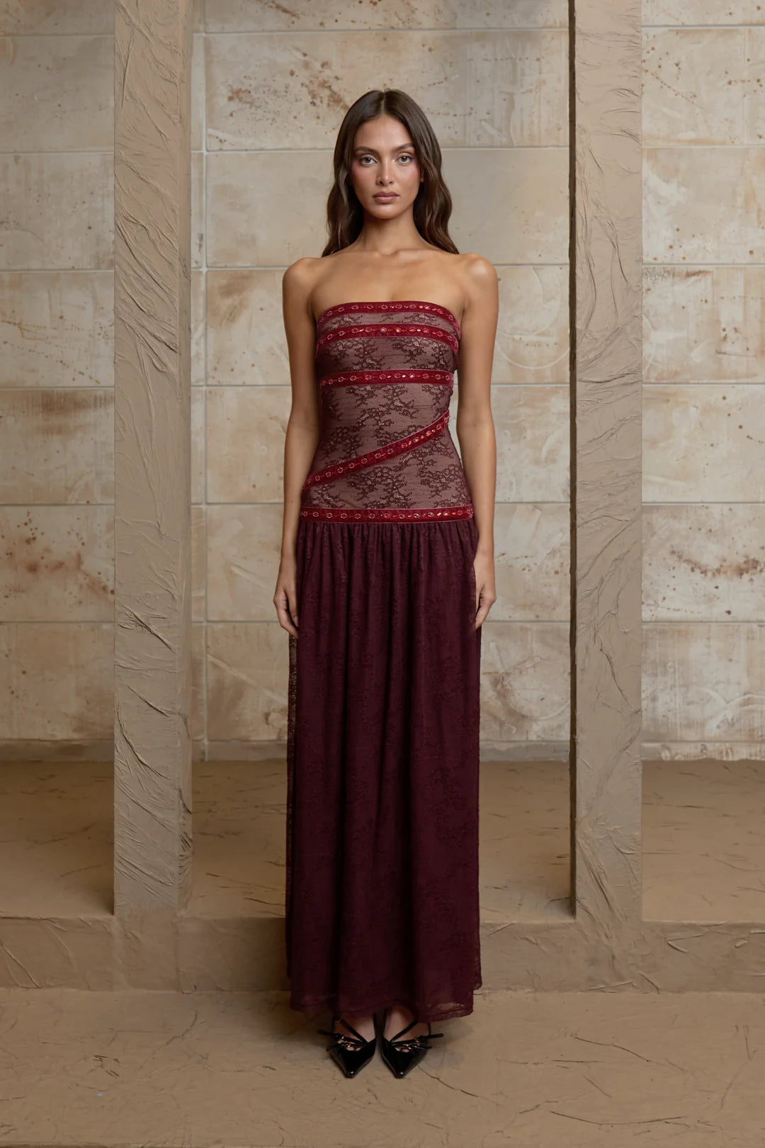 Fait Par Foutch - Colette Dress in Bordeaux - Rent Club