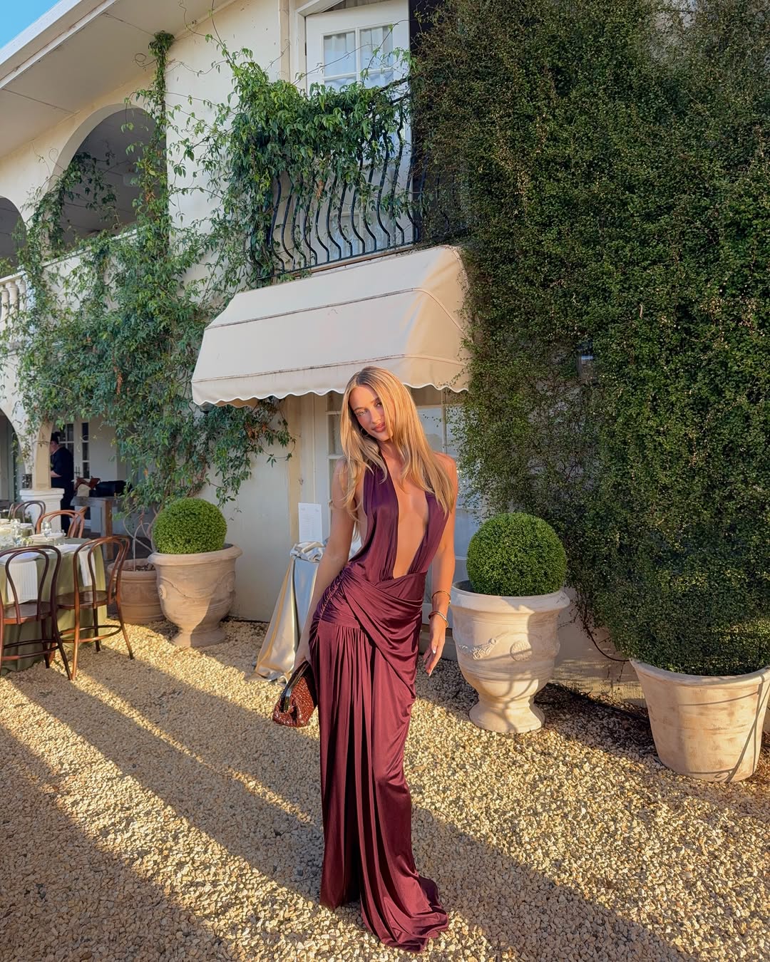 Courtney Zheng - Selene Plunge Jersey Gown in Plum