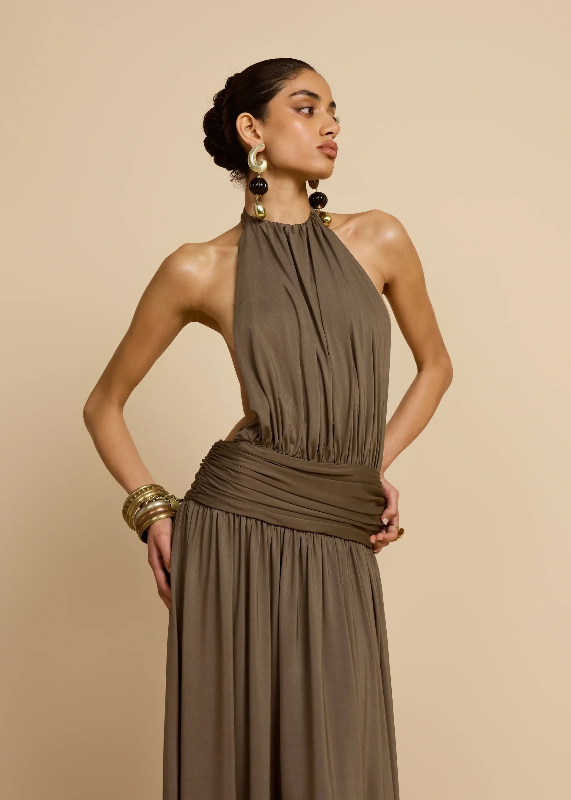 arcina ori brown dress Arcina Ori Ramona Maxi Dress With Plunging Neckline - Brown