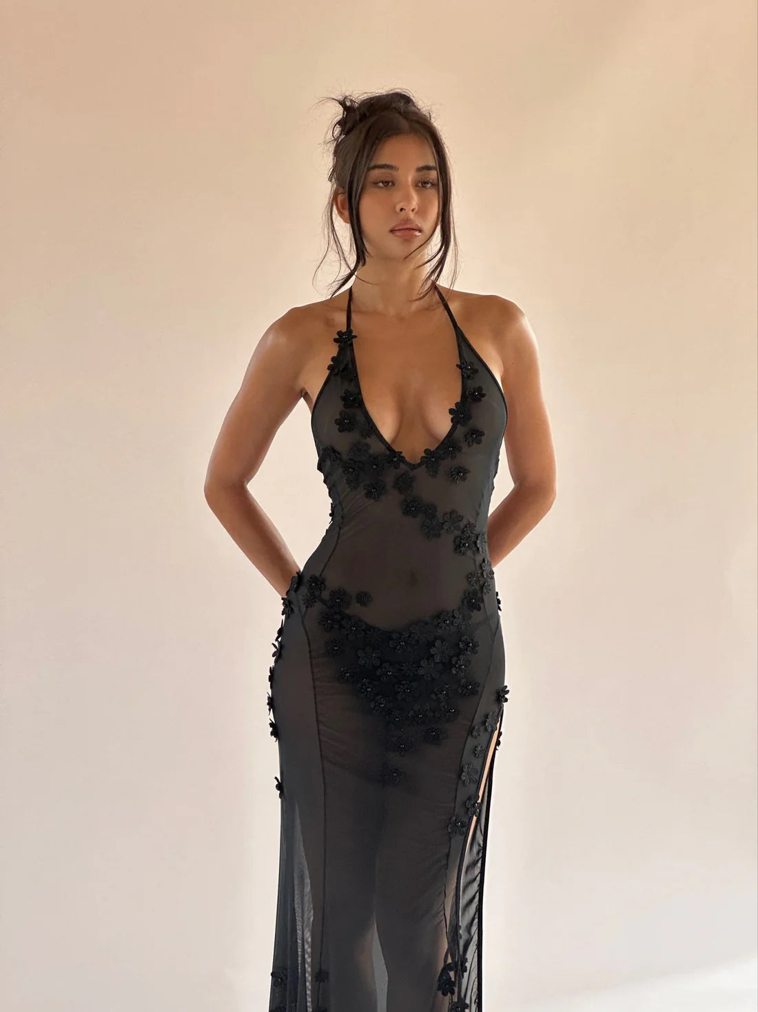 Cherie Attire - Marcia Halter Maxi Dress in Black - Rent Club