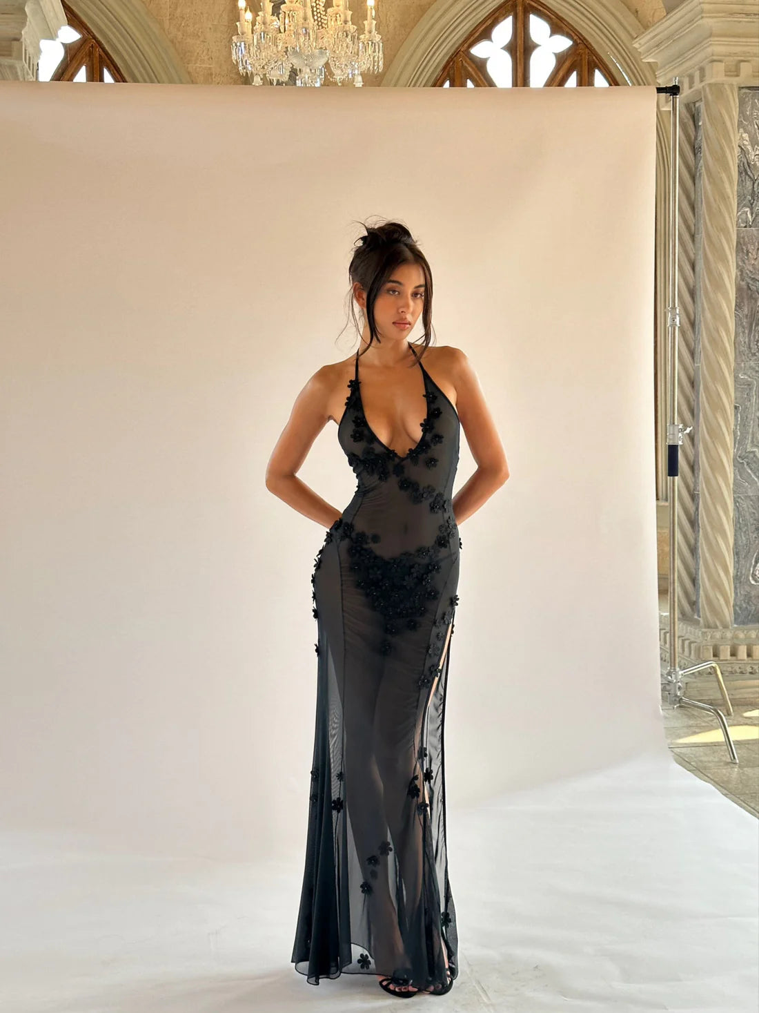 Cherie Attire - Marcia Halter Maxi Dress in Black - Rent Club