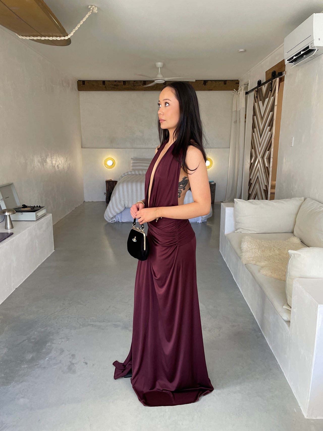 Courtney Zheng - Selene Plunge Jersey Gown in Plum - Rent Club