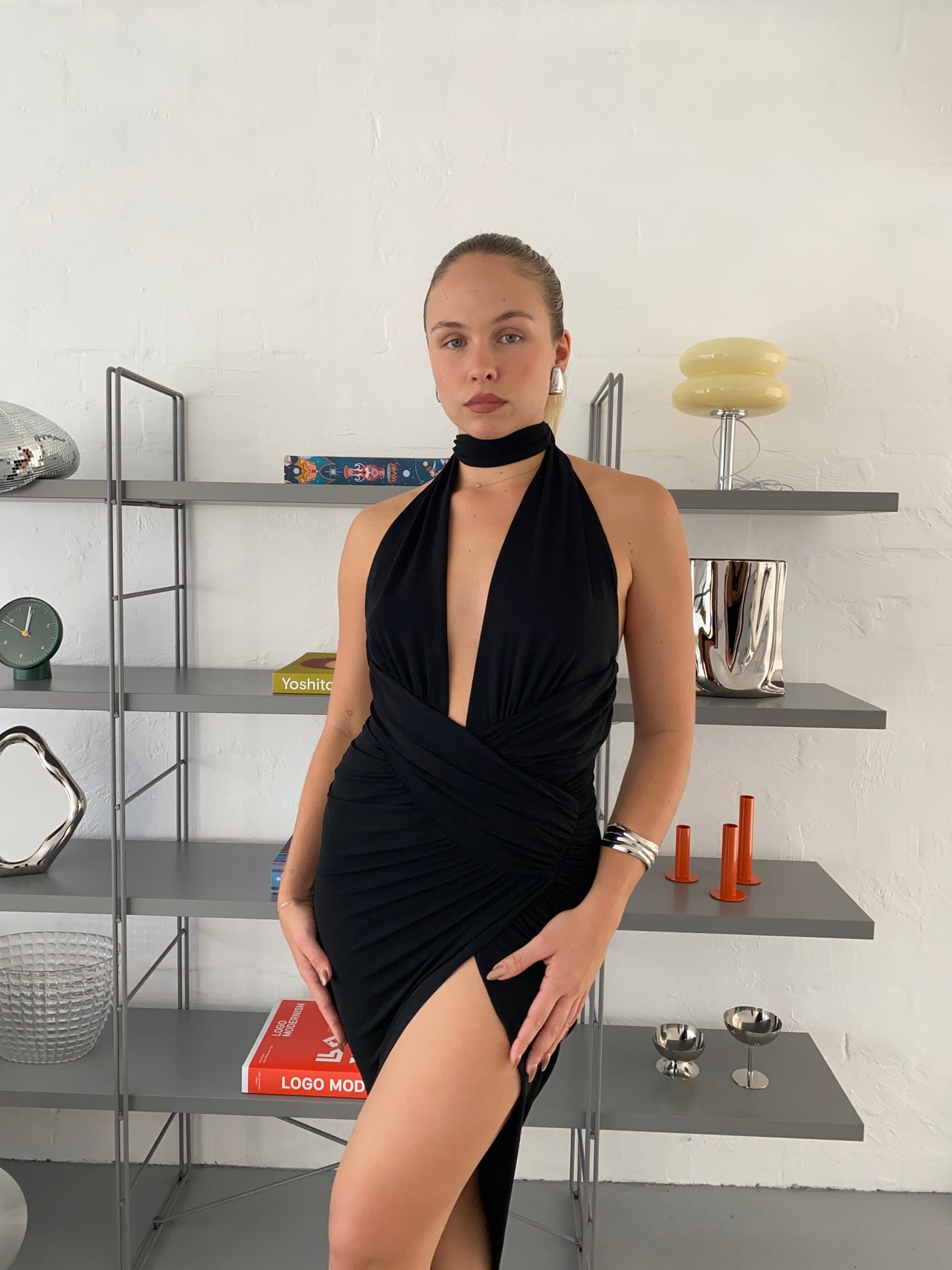 Alexandre Vauthier - Black Jersey Asymmetric Halter Neck Draped Dress - Rent Club