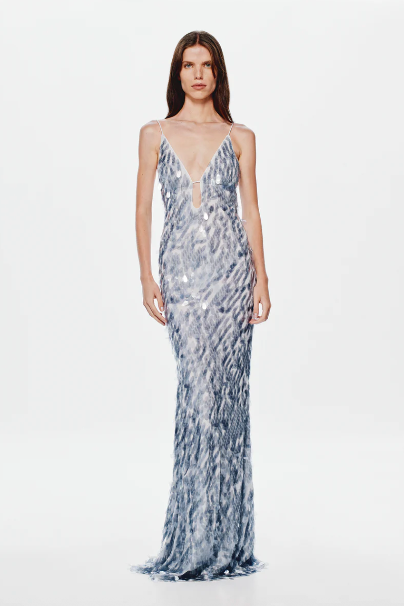 Misha - Sapphire Sequin Maxi Dress in Dove Grey - Rent Club