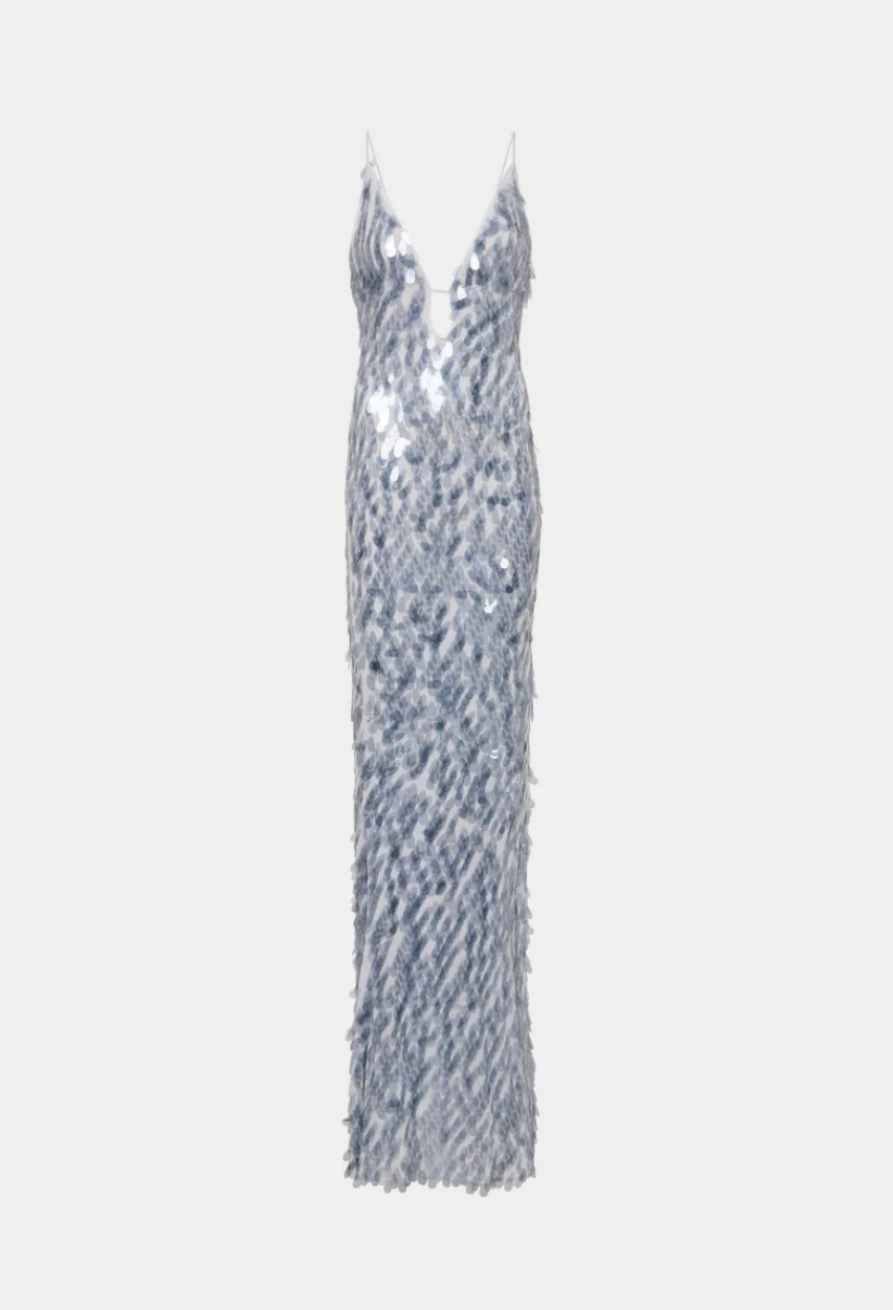 Misha - Sapphire Sequin Maxi Dress in Dove Grey - Rent Club
