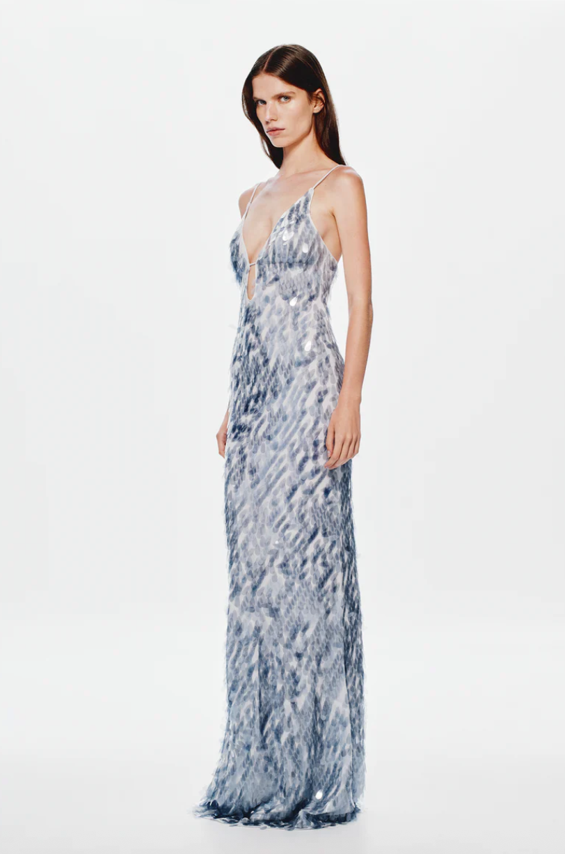 Misha - Sapphire Sequin Maxi Dress in Dove Grey - Rent Club