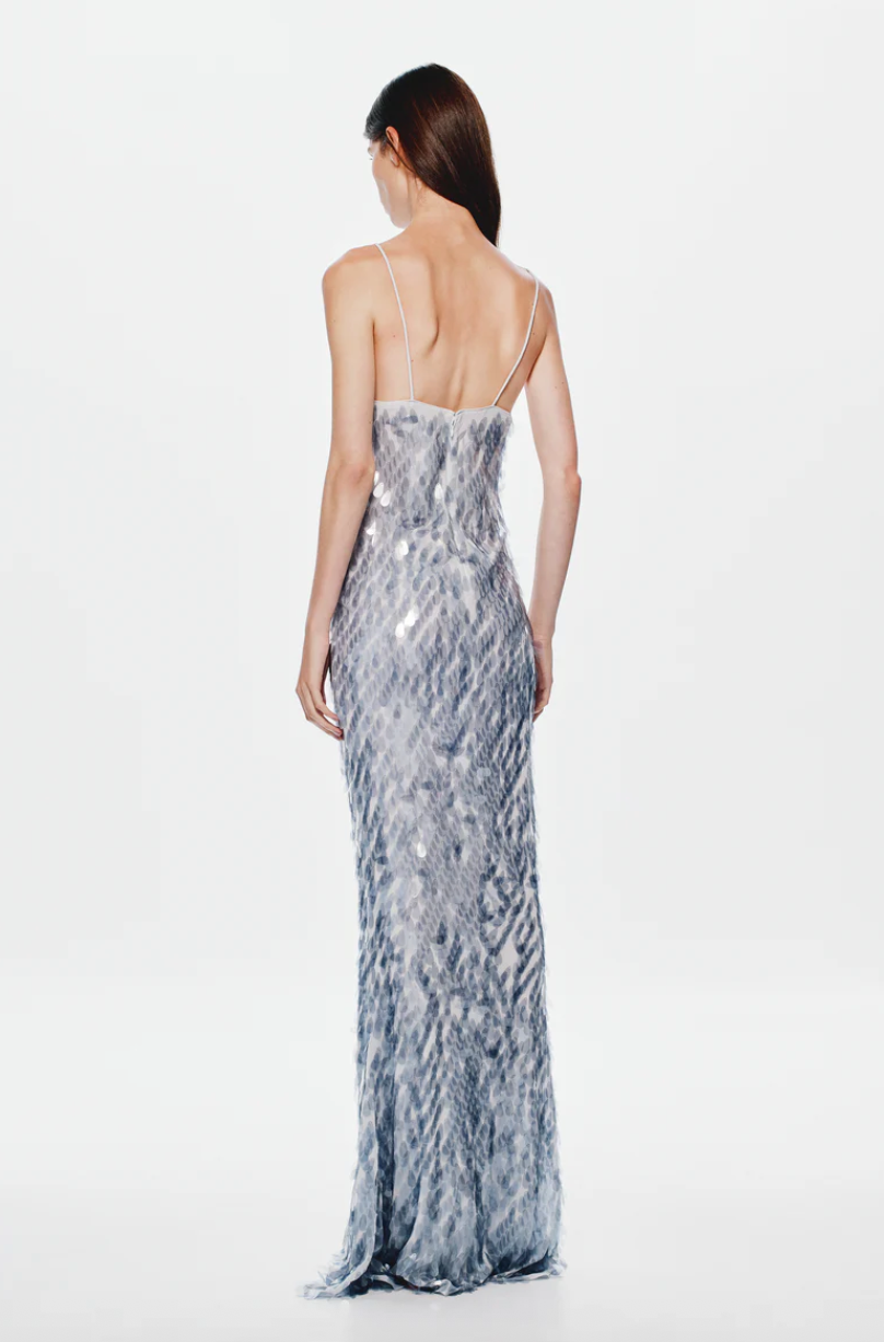 Misha - Sapphire Sequin Maxi Dress in Dove Grey - Rent Club
