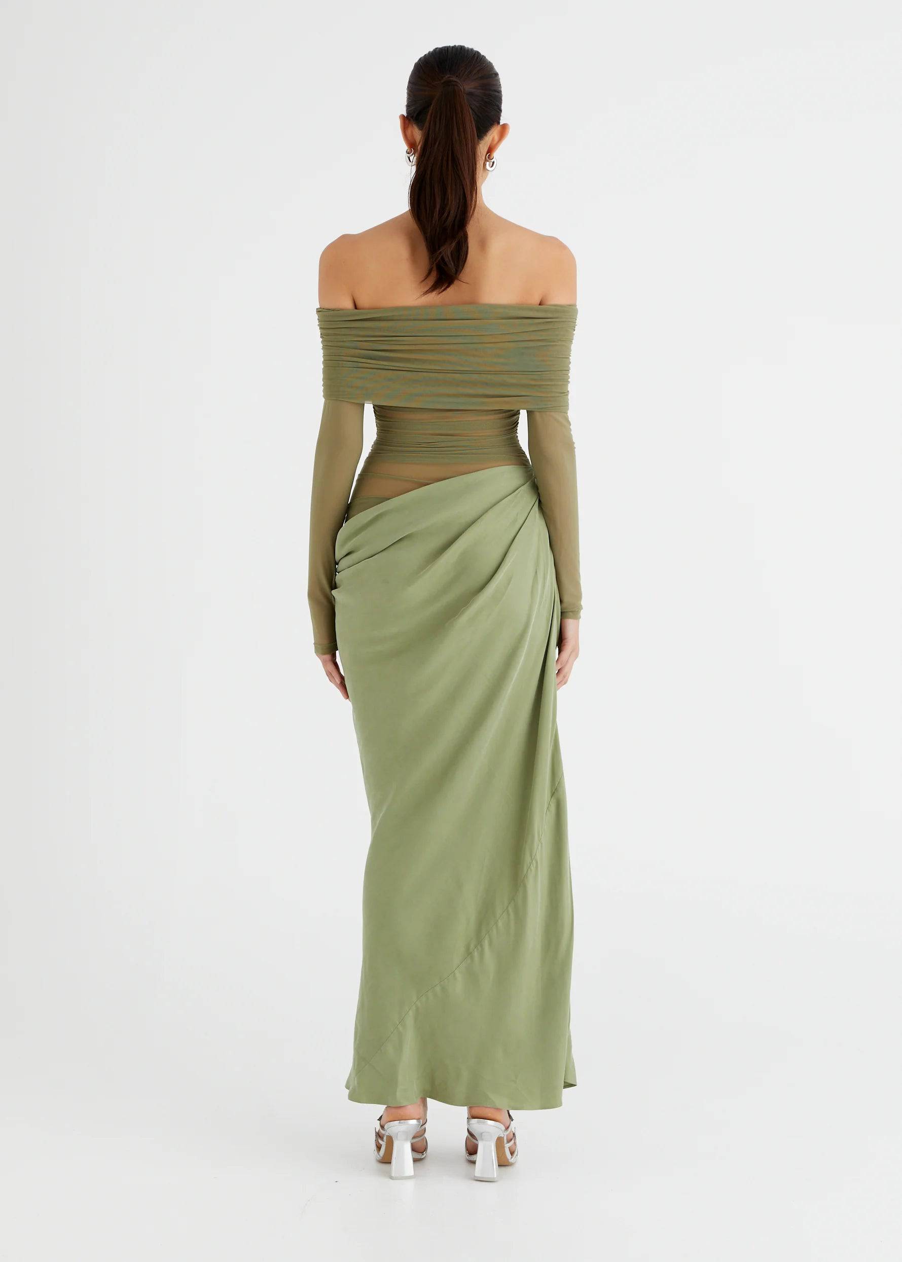 Benni - Yasmin Off-Shoulder Maxi Dress in Pistachio - Rent Club