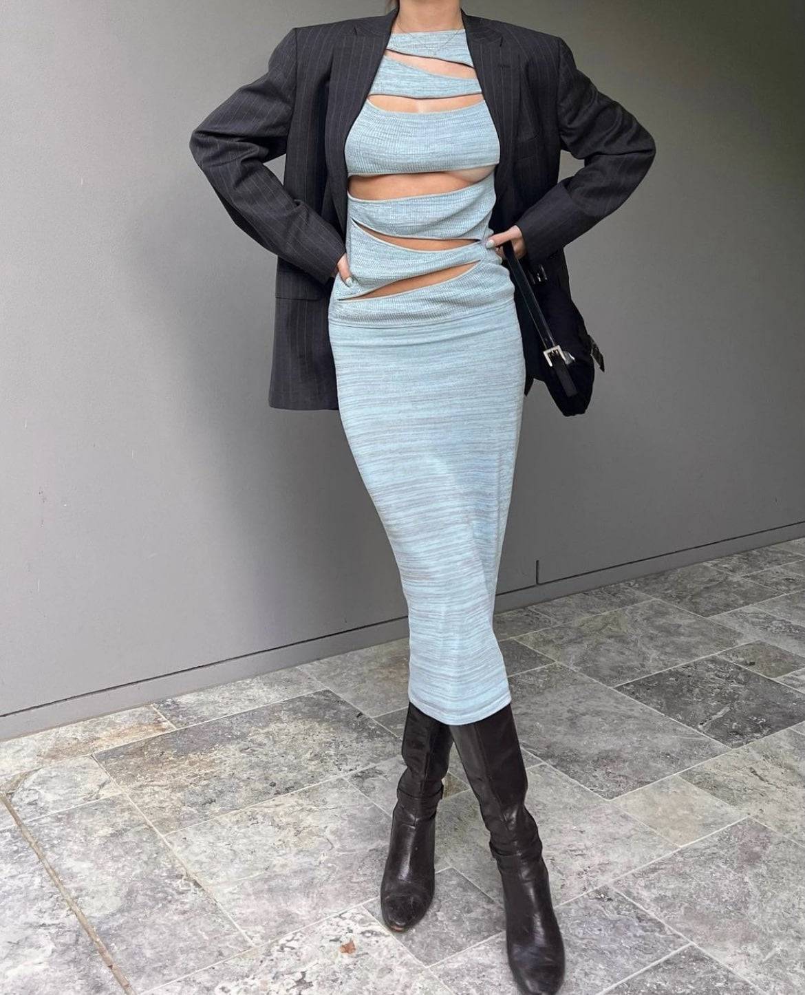 Christopher Esber - Slashed Knit Dress in Blue - Rent Club
