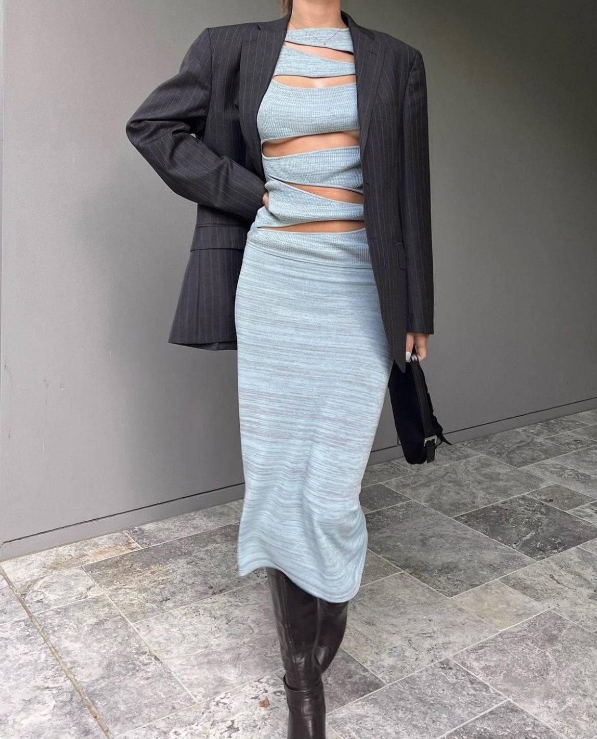Christopher Esber - Slashed Knit Dress in Blue - Rent Club