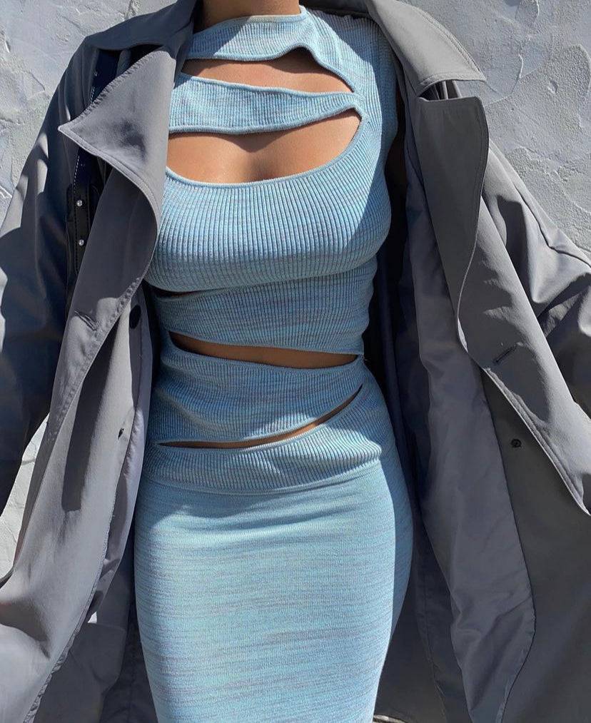 Christopher Esber - Slashed Knit Dress in Blue - Rent Club