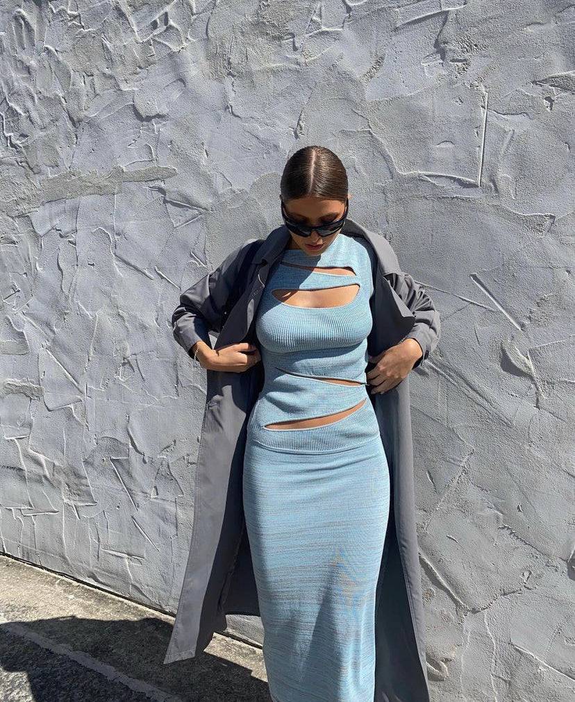 Christopher Esber - Slashed Knit Dress in Blue - Rent Club