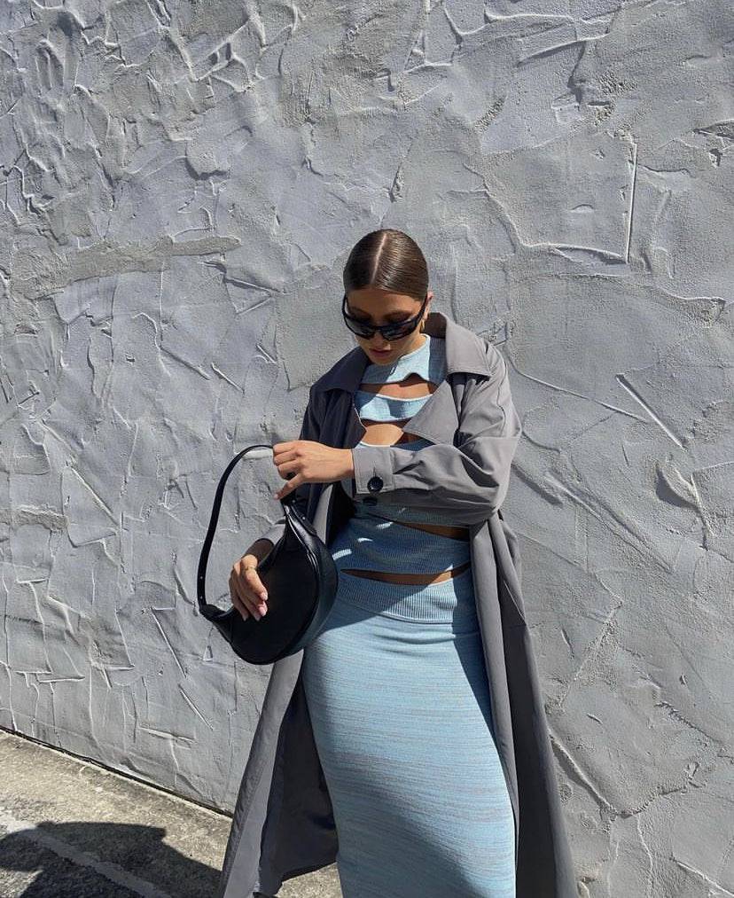 Christopher Esber - Slashed Knit Dress in Blue - Rent Club