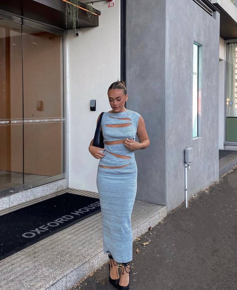 Christopher Esber - Slashed Knit Dress in Blue - Rent Club