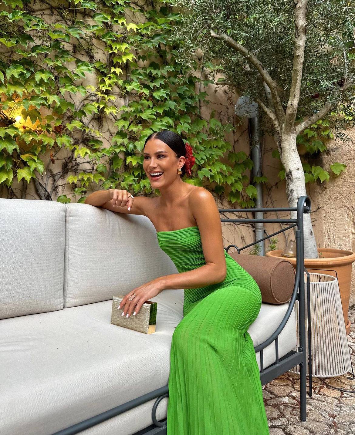 Cos - Knitted Bandeau Maxi Dress in Green - Rent Club