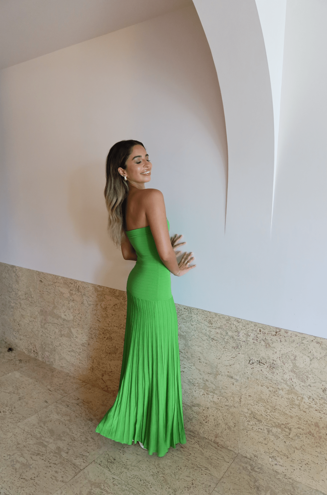 Cos - Knitted Bandeau Maxi Dress in Green - Rent Club
