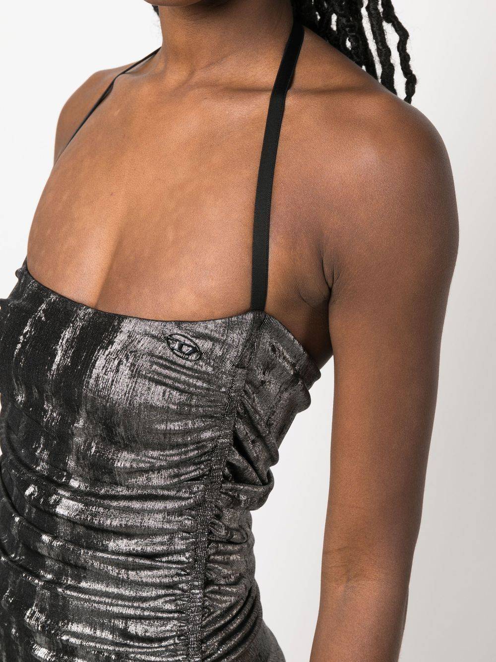 Diesel - Metallic Ruched Halterneck Gown in Silver - Rent Club