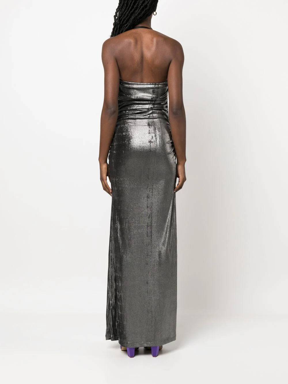 Diesel - Metallic Ruched Halterneck Gown in Silver - Rent Club
