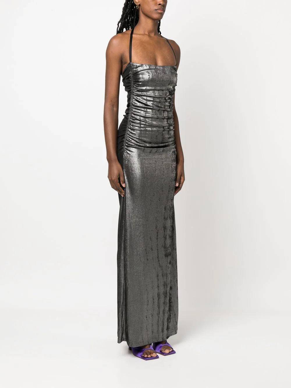 Diesel - Metallic Ruched Halterneck Gown in Silver - Rent Club