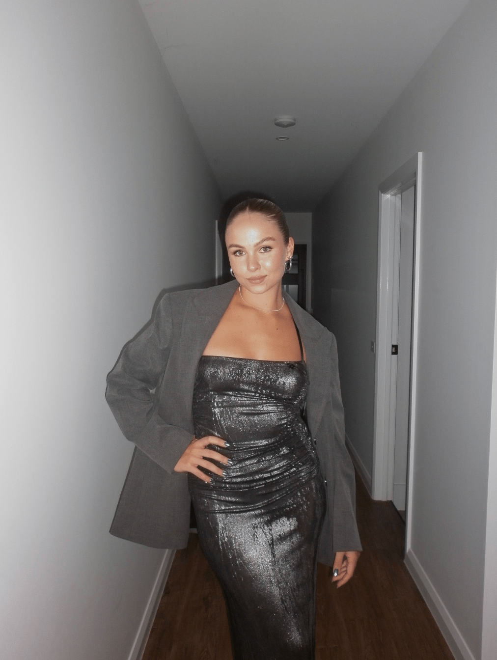Diesel - Metallic Ruched Halterneck Gown in Silver - Rent Club