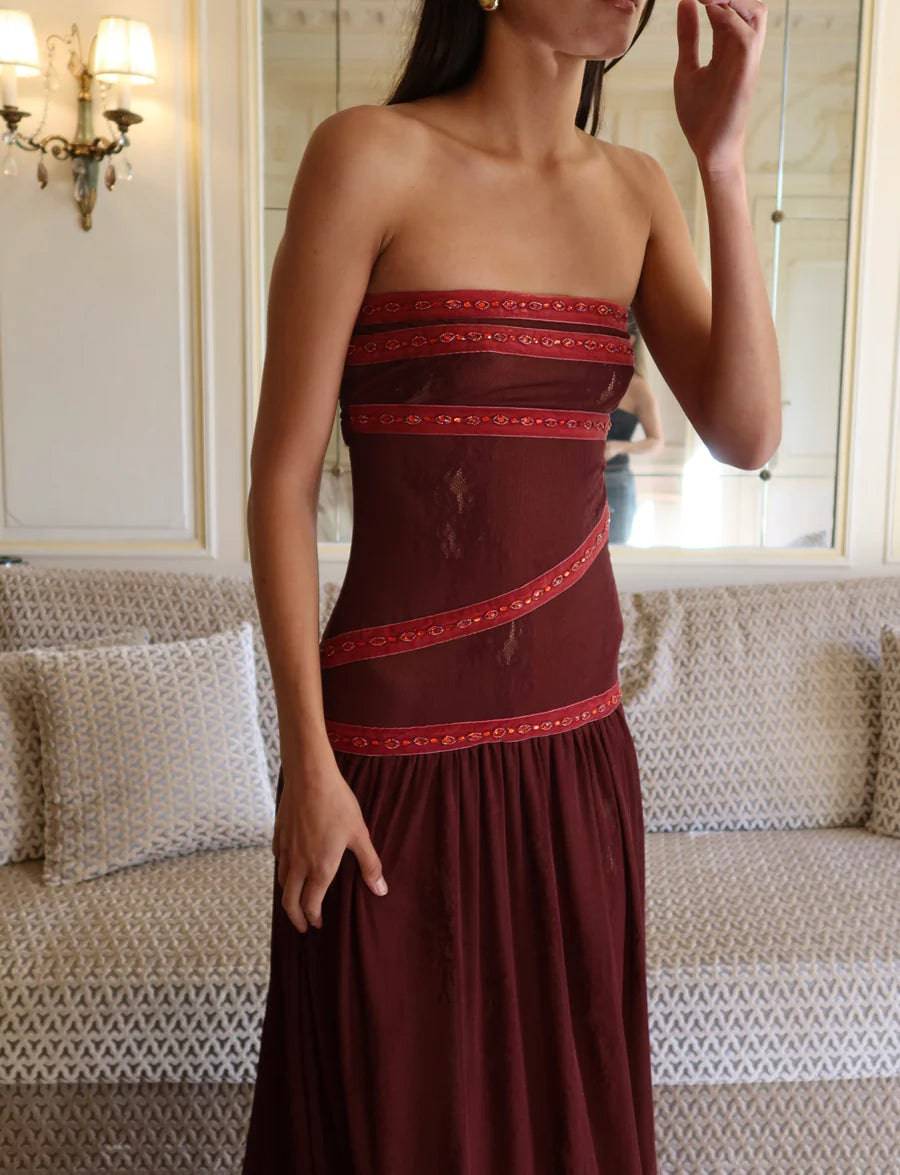 Fait Par Foutch - Colette Dress in Bordeaux - Rent Club