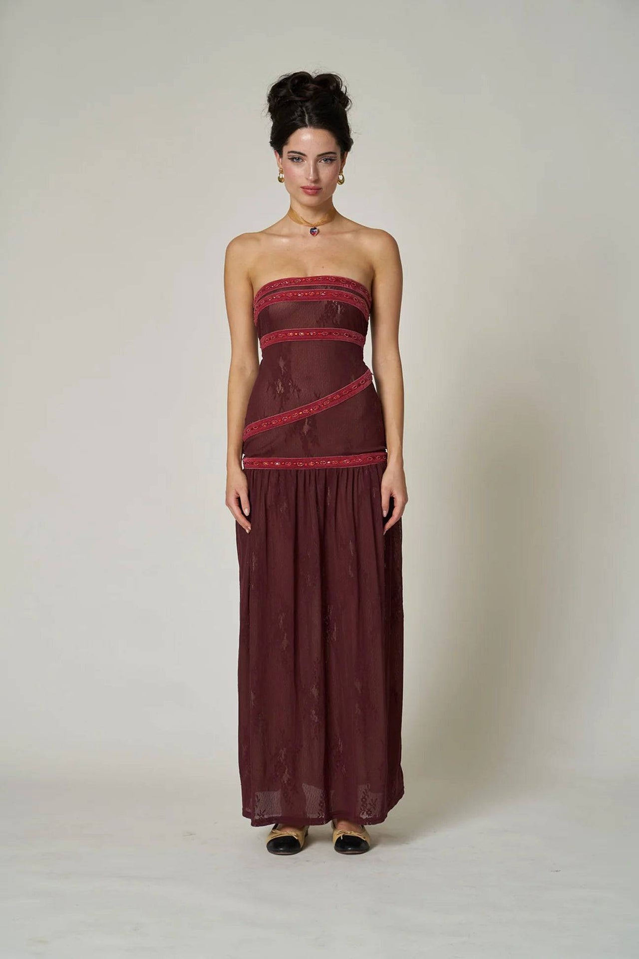 Fait Par Foutch - Colette Dress in Bordeaux - Rent Club