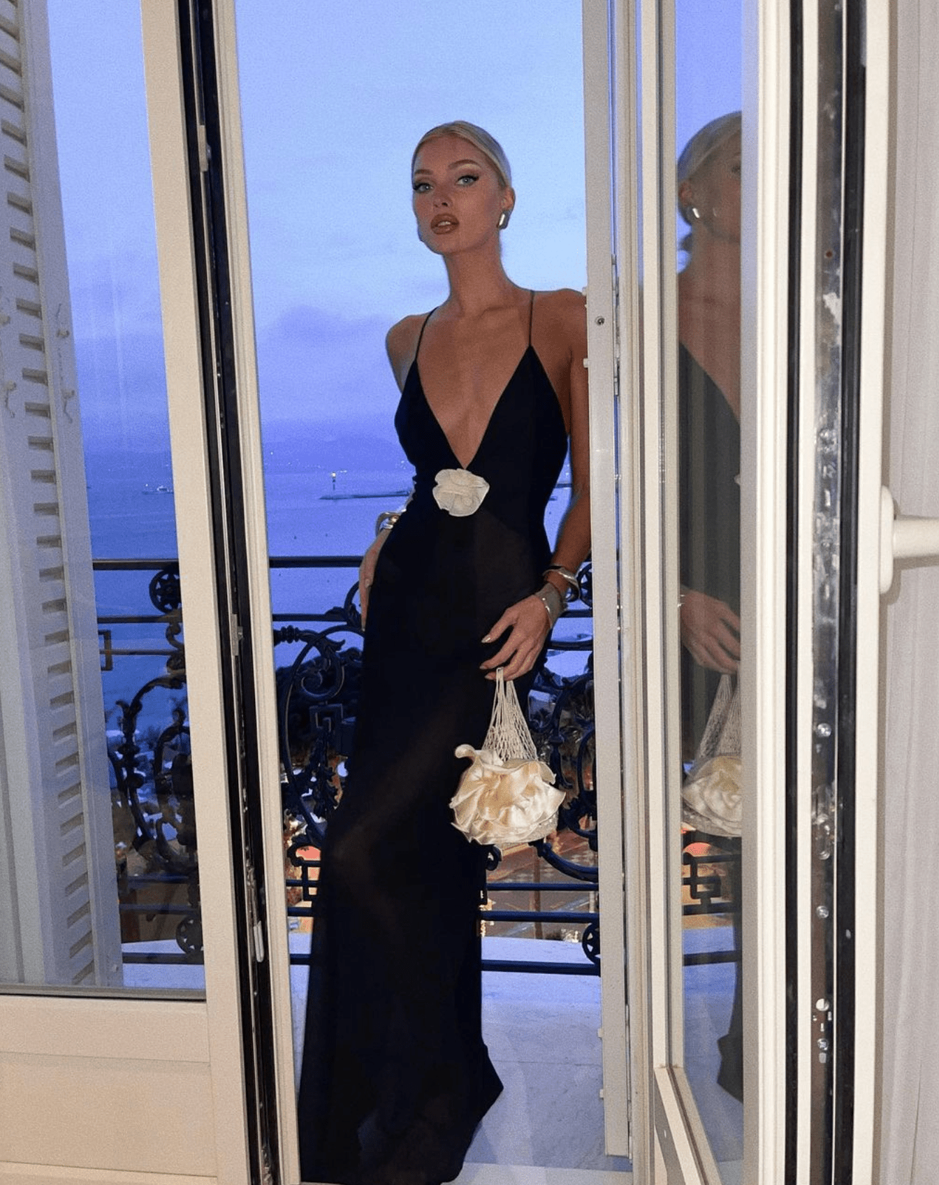 Helsa - Sheer Deep V Long Slip Dress in Black Helsa - Sheer Deep V Long Slip Dress in Black