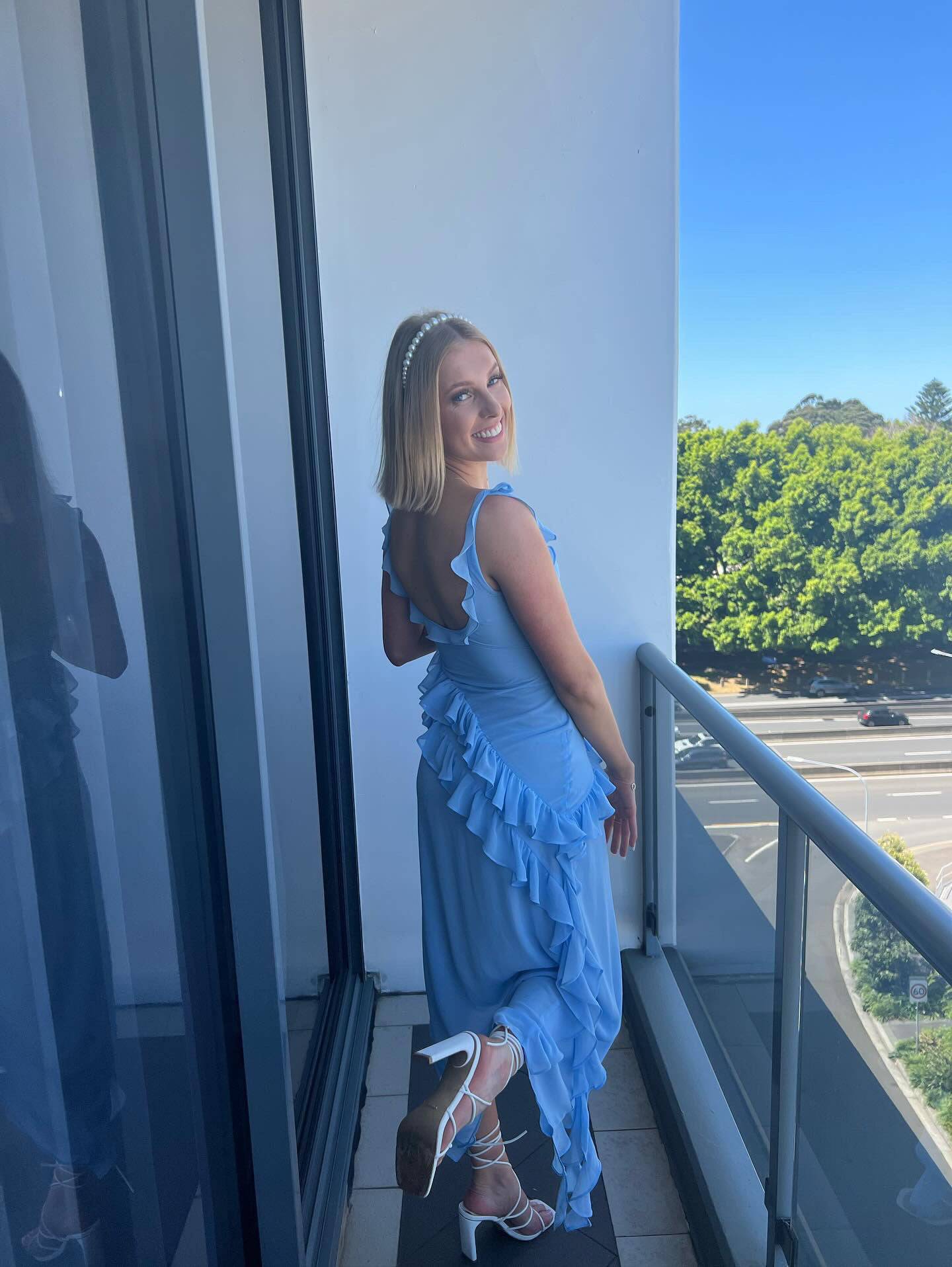 House of CB - Ariela Soft Blue Ruffle Maxi Dress - Rent Club