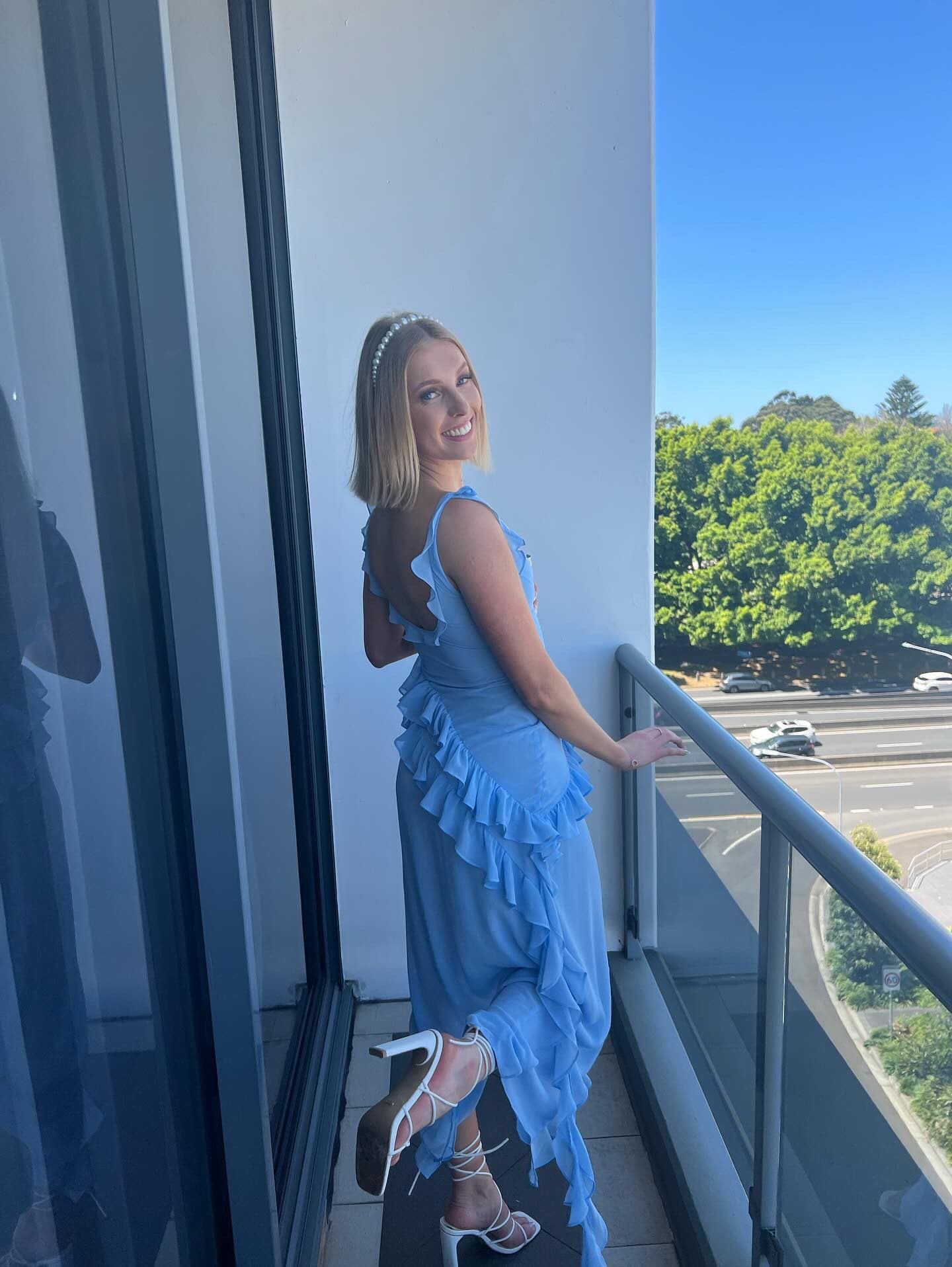 House of CB - Ariela Soft Blue Ruffle Maxi Dress - Rent Club