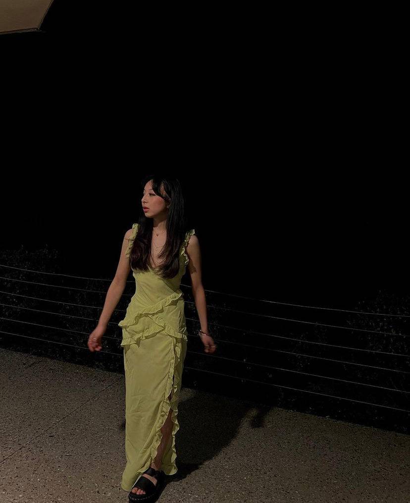 House of CB - Pixie Lime Ruffle Maxi Dress - Rent Club