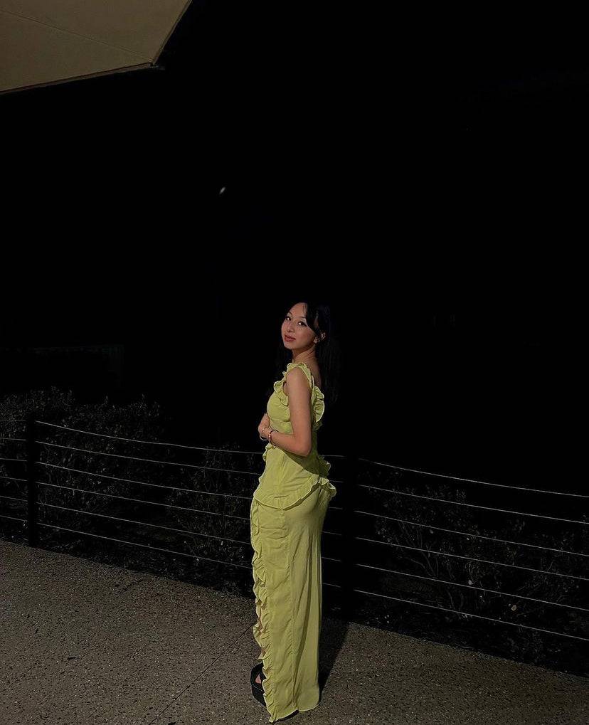House of CB - Pixie Lime Ruffle Maxi Dress - Rent Club