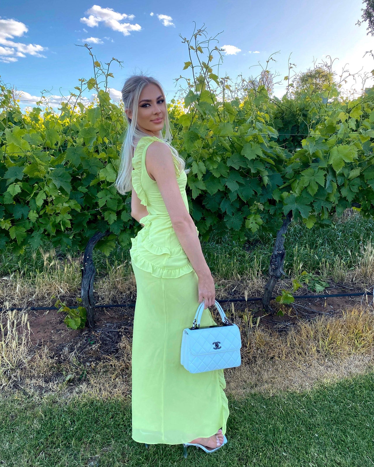 House of CB - Pixie Lime Ruffle Maxi Dress - Rent Club
