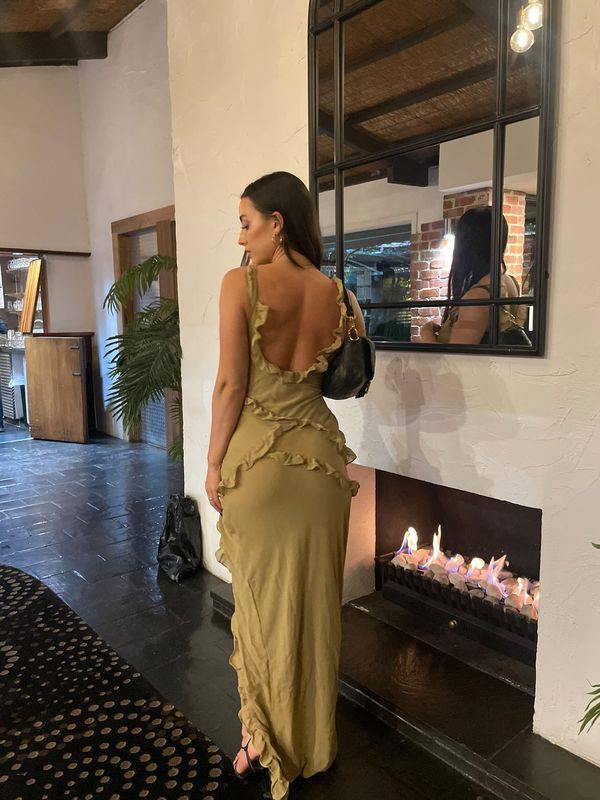 House of CB - Pixie Olive Ruffle Maxi Dress - Rent Club