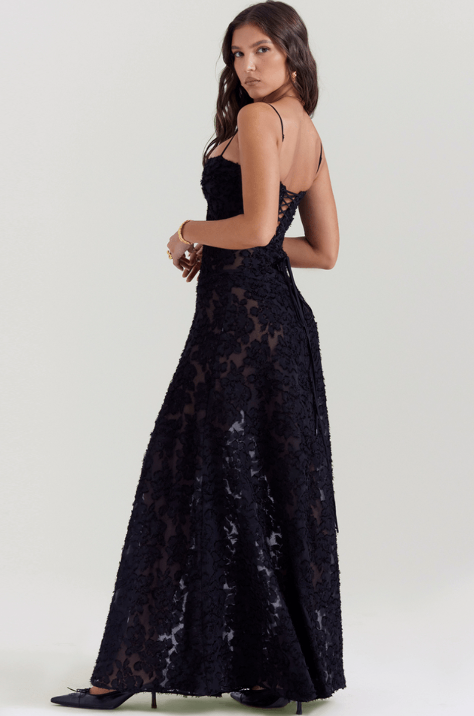 House of CB - Seren Dress in Black Floral Lace - Rent Club