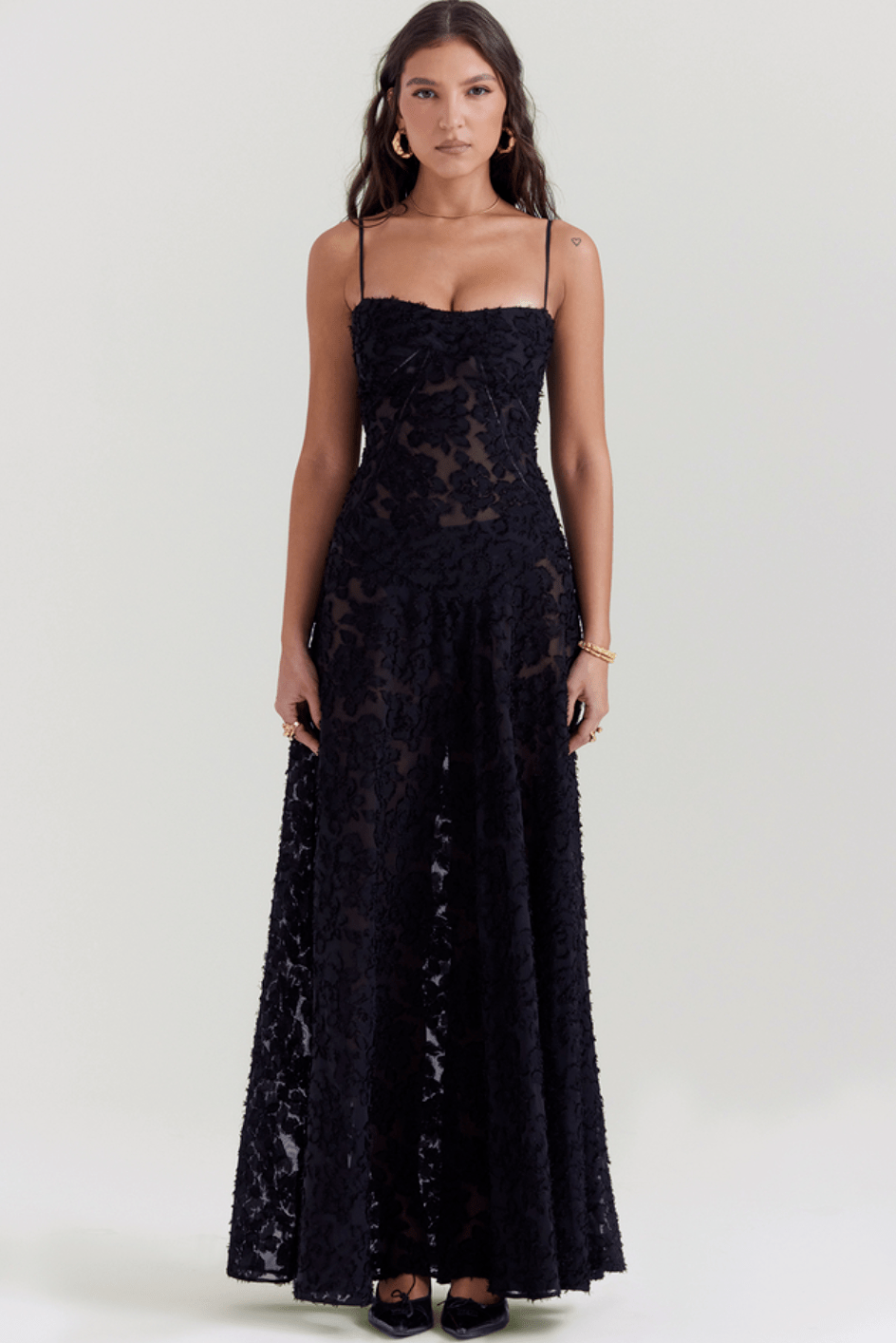 House of CB - Seren Dress in Black Floral Lace - Rent Club
