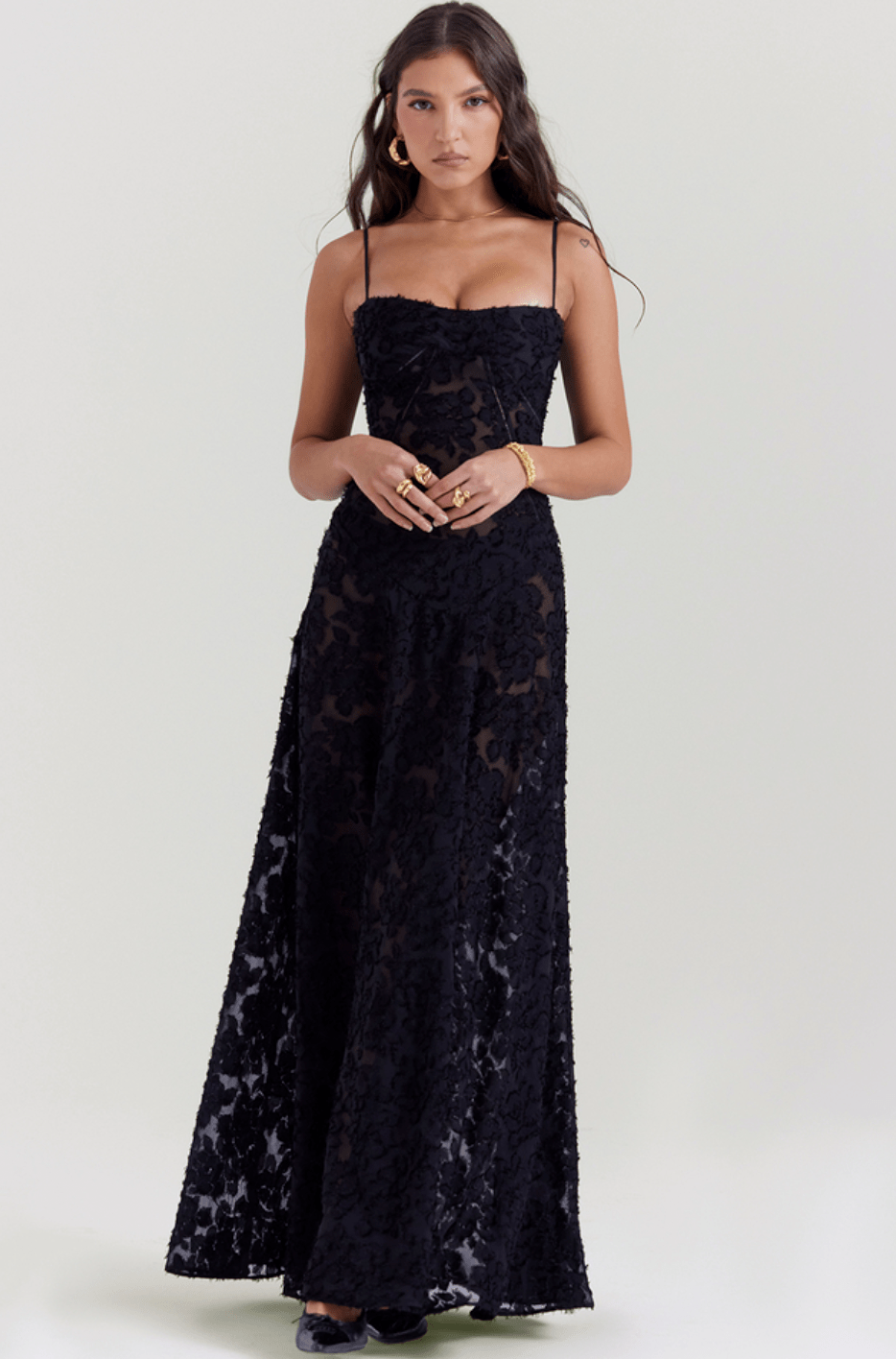 House of CB - Seren Dress in Black Floral Lace - Rent Club