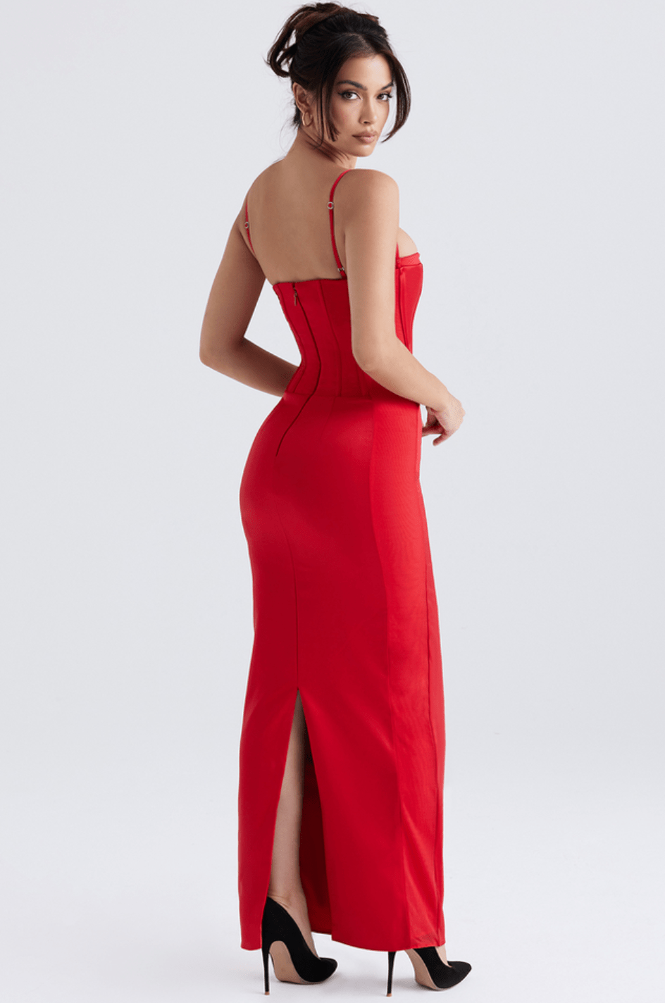 House of CB - Shani Red Satin Corset Maxi Dress - Rent Club