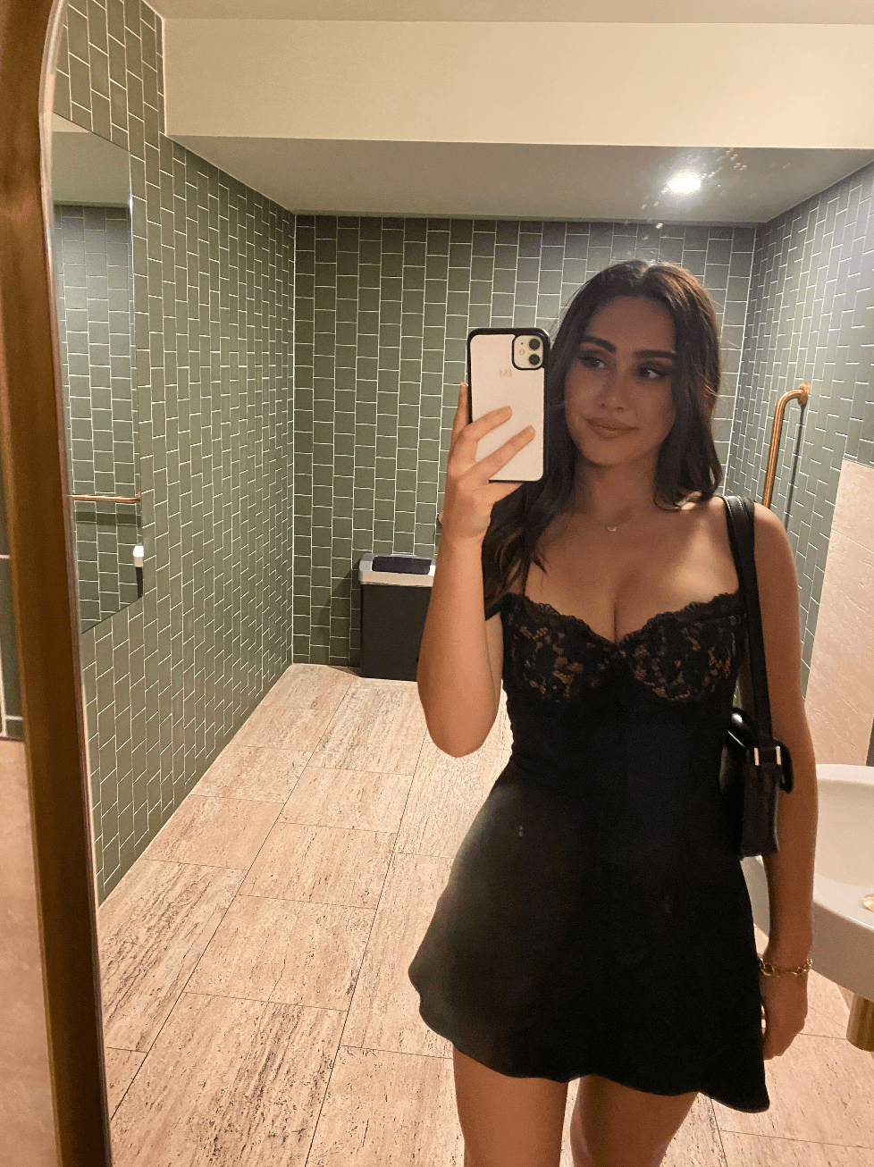 House of CB - Adriana Black Satin and Lace Mini Dress - Rent Club