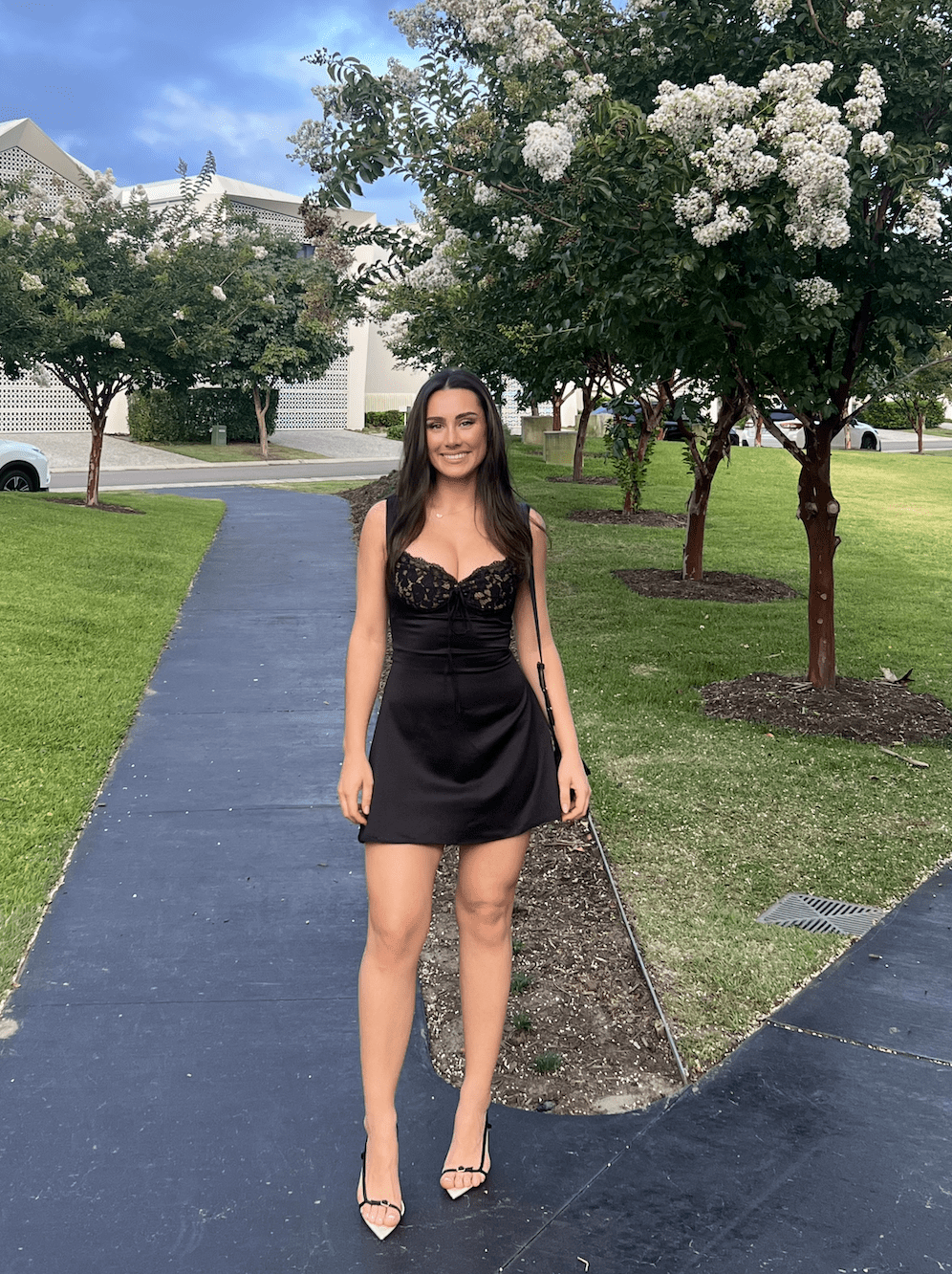 House of CB - Adriana Black Satin and Lace Mini Dress - Rent Club