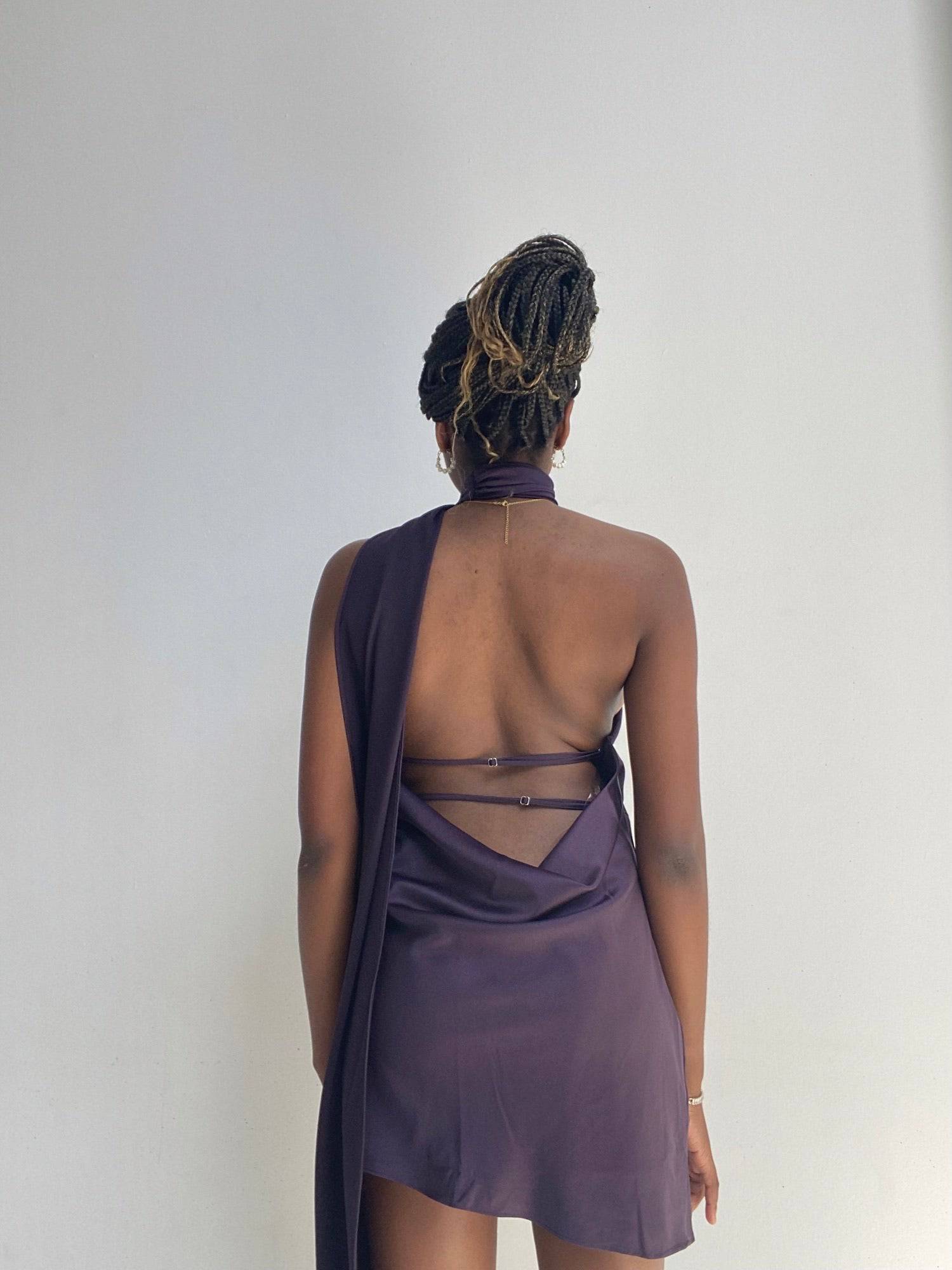 House of CB - Aida Night Shade Asymmetric Wrap Neck Dress - Rent Club