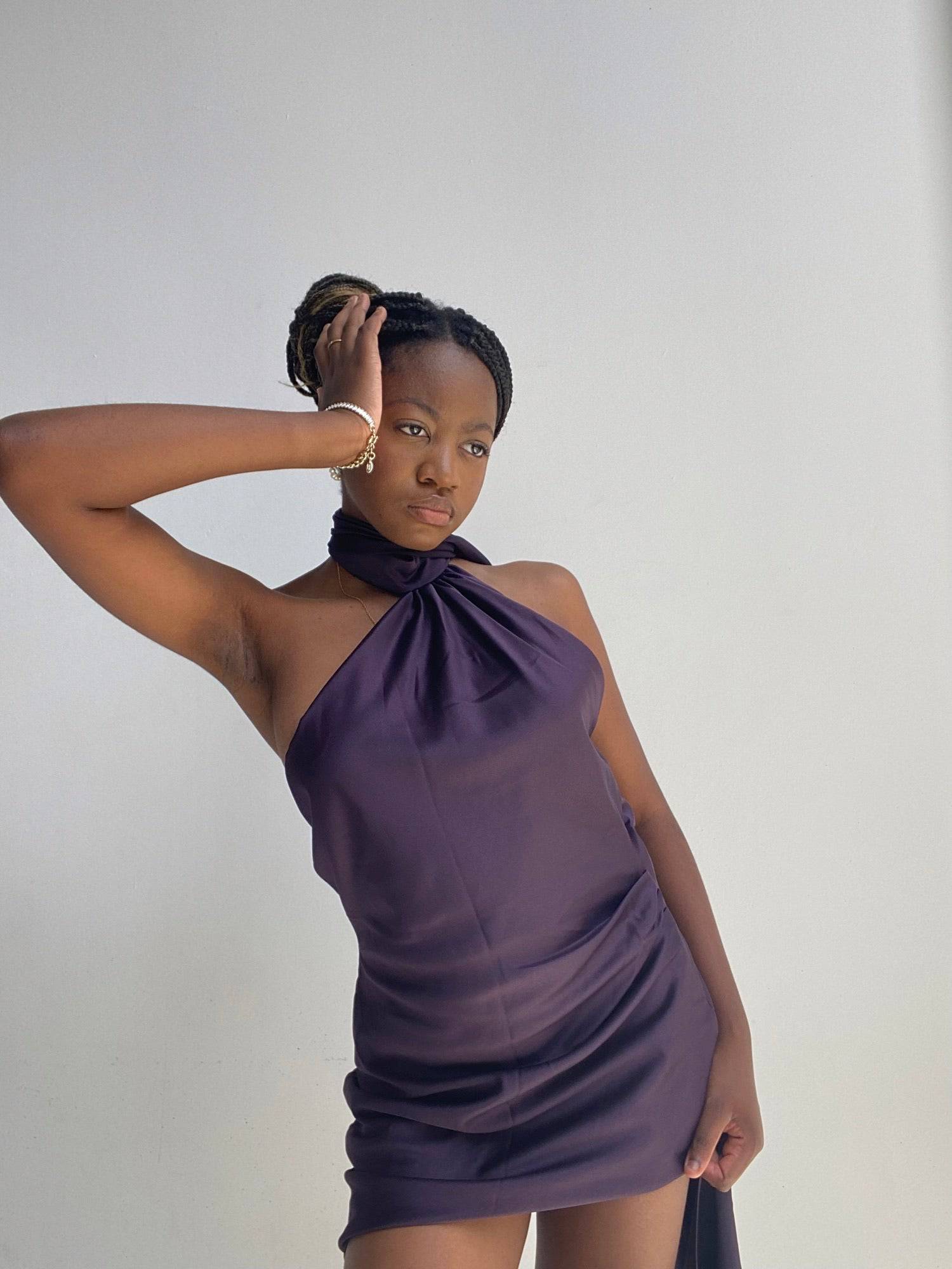House of CB - Aida Night Shade Asymmetric Wrap Neck Dress - Rent Club