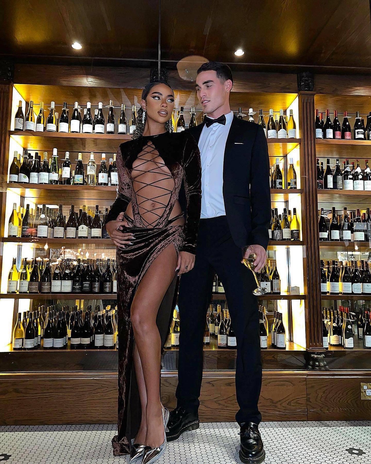 LaQuan Smith - Lace-up Bodysuit and Wrap Hip Maxi Skirt - Rent Club