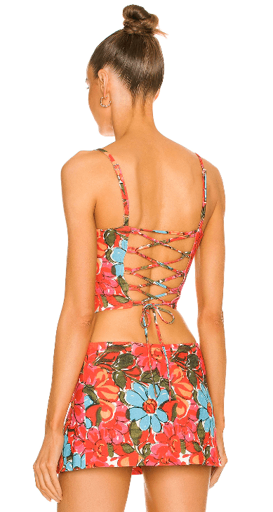 Miaou - Venus Corset and Micro Mini Skirt in Parisian Flower Rouge - Rent Club