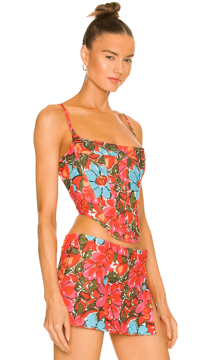 Miaou - Venus Corset and Micro Mini Skirt in Parisian Flower Rouge - Rent Club
