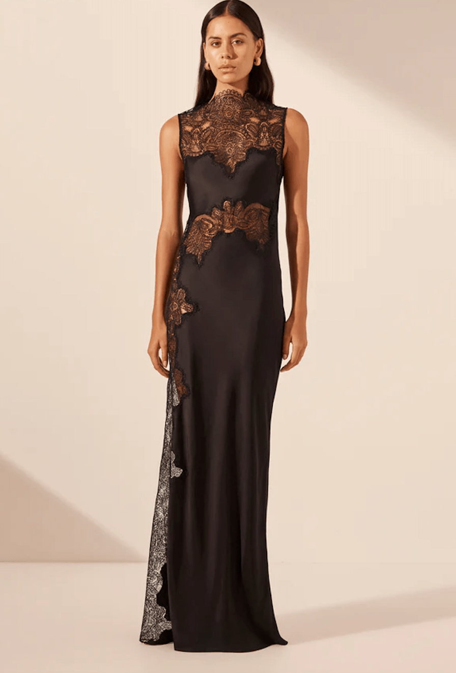 Shona Joy - Jamila Lace High Neck Maxi Dress in Black - Rent Club