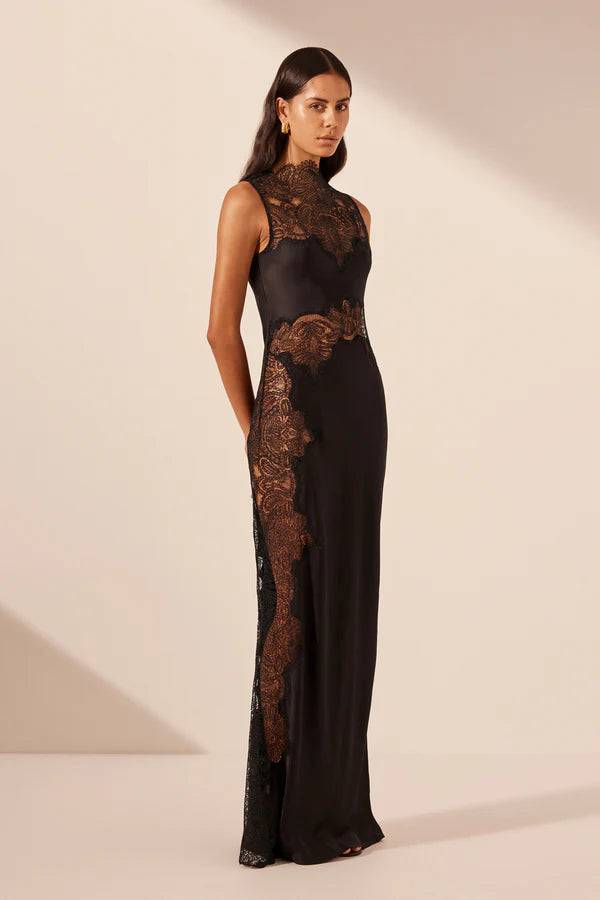 Shona Joy - Jamila Lace High Neck Maxi Dress in Black - Rent Club