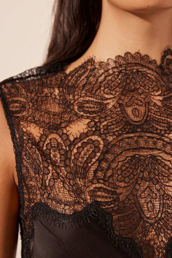Shona Joy - Jamila Lace High Neck Maxi Dress in Black - Rent Club