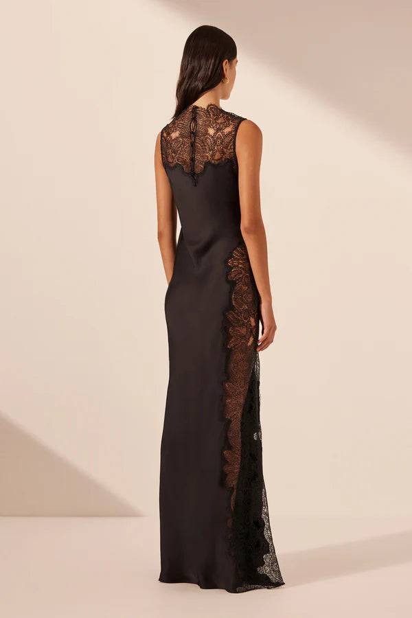 Shona Joy - Jamila Lace High Neck Maxi Dress in Black - Rent Club