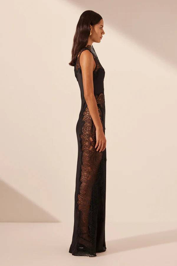 Shona Joy - Jamila Lace High Neck Maxi Dress in Black - Rent Club
