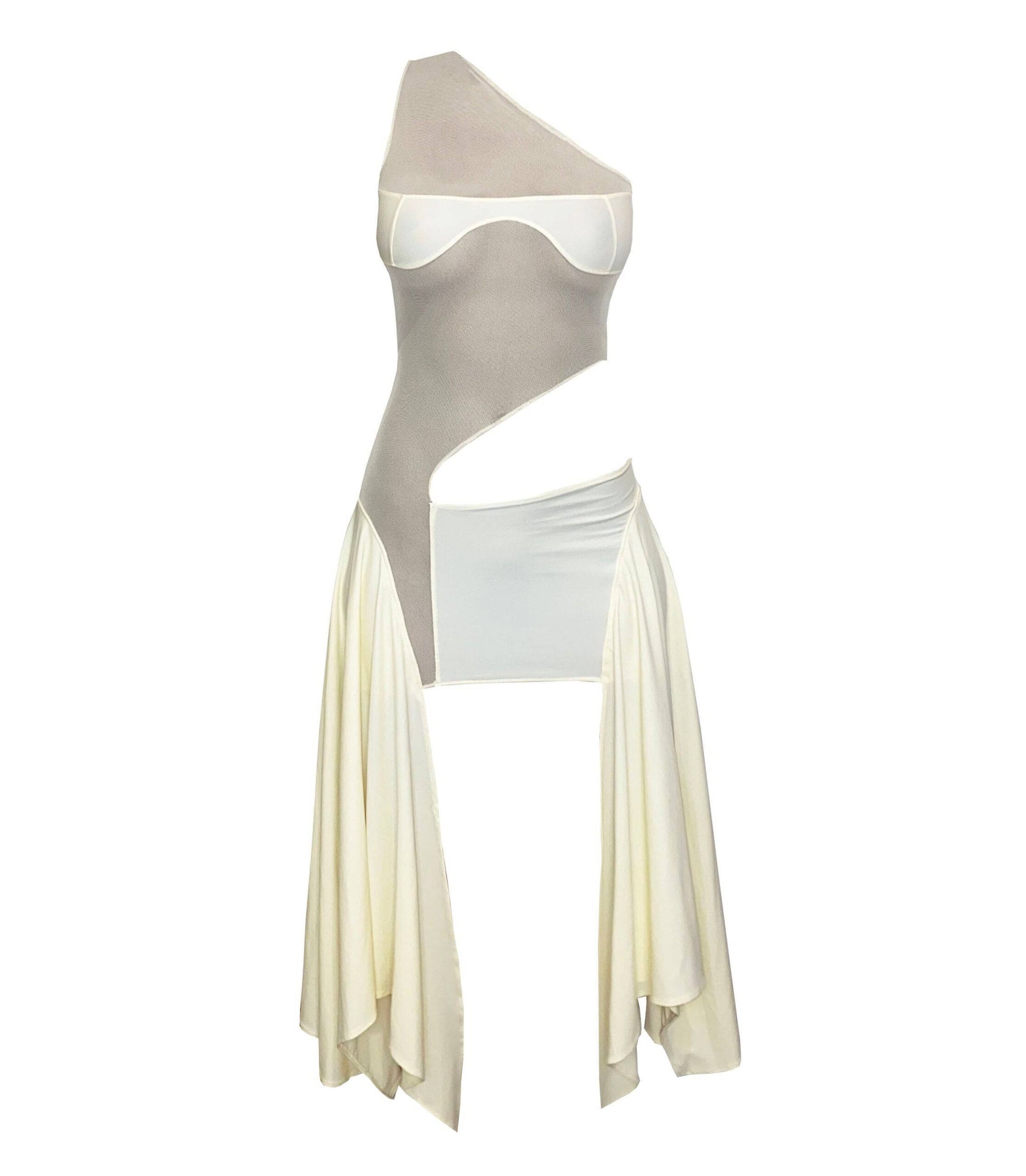 Sketch-y - Mesh Cut Out dress in Ivory Yellow Tricot - Rent Club